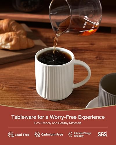 Miniatura 2 de famiware Juego de tazas de café para 6, tazas de catering de 12 onzas con asa para café, té, cacao, leche, blanco mate