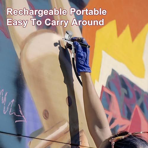 Miniatura 3 de Kit de aerógrafo recargable con compresor, indicador de batería, sensor de humedad y pantalla PSI, doble acción, PSI ajustable, kit de limpieza