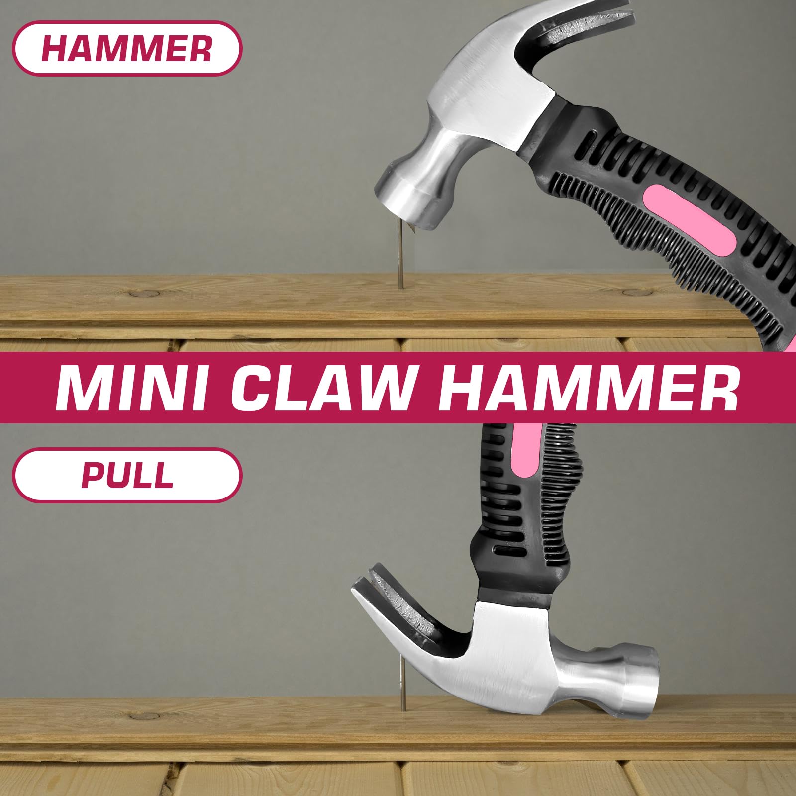 Martello da carpentiere 560, piccolo set di chiodi, mini martello con chiodi hardware, piccolo martello da carpentiere con manico antiscivolo per fai da te, lavori di legno, campeggio