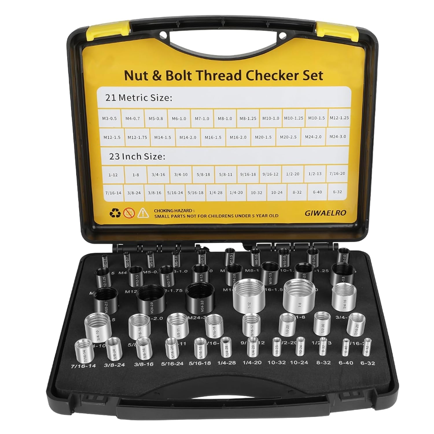 44 Piece SAE Metric Thread Gauge 44-Piece Nut & Bolt Thread Checker Set ...