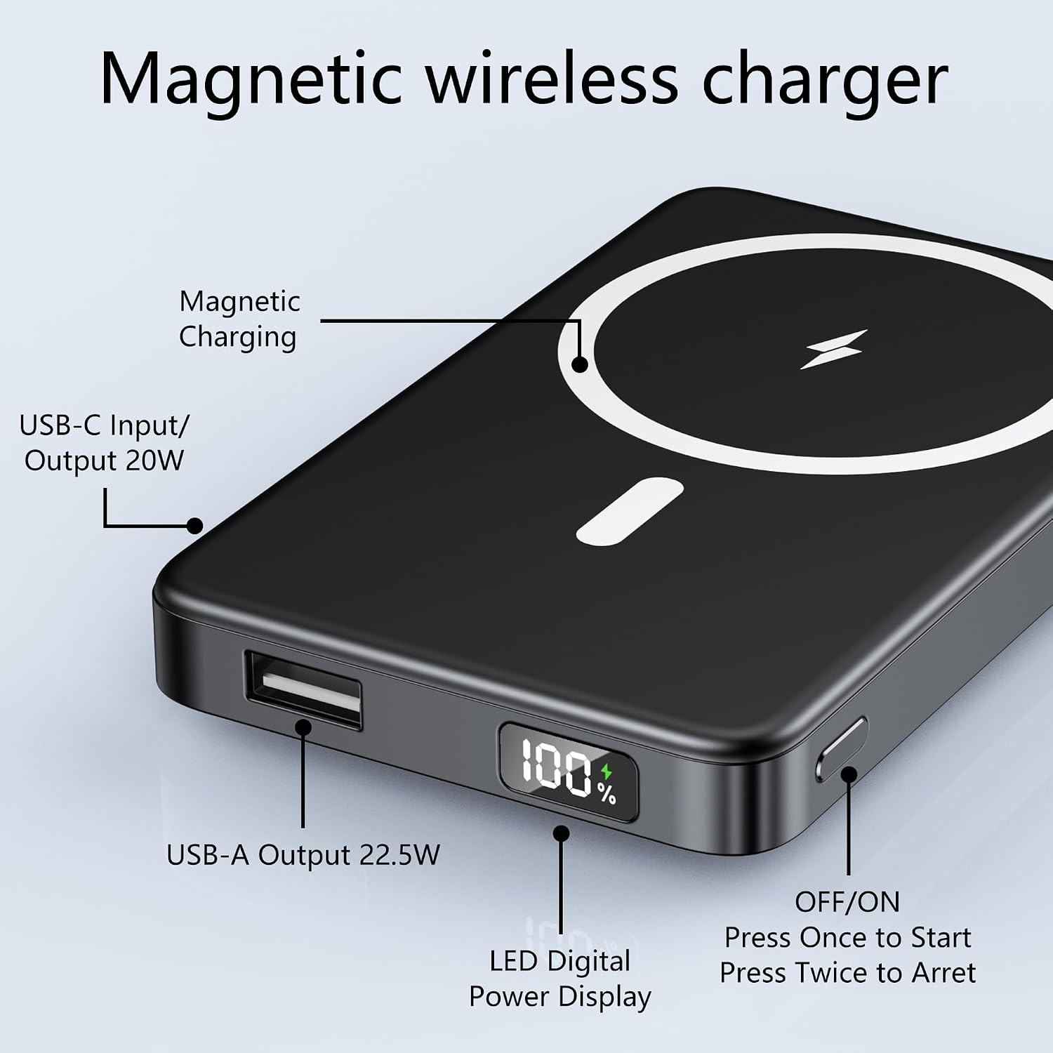 YUJE Magnetic Power Bank, for MagSafe Battery Pack 10000mAh, PD 20W USB-C Fast Portable Charger Power Bank, Wireless Battery for iPhone 17/16/15/14/13/12 Series