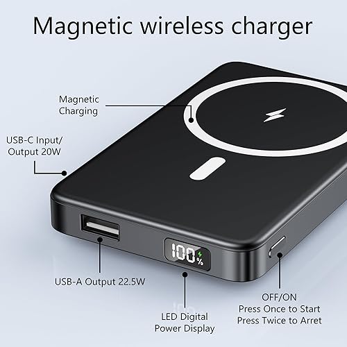 Miniatura 5 de YUJE Banco de energía magnético, para batería MagSafe de 10000 mAh, PD 20 W USB-C cargador portátil rápido, batería inalámbrica para iPhone