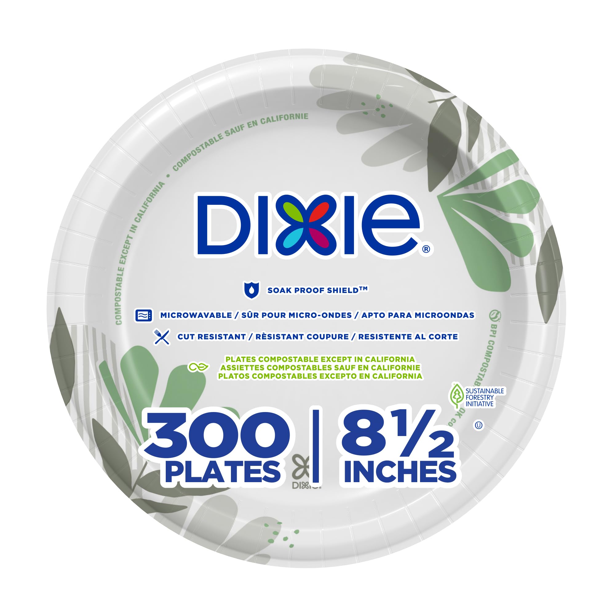 Dixie® 8.5" Medium-Weight Paper Plates by GP PRO (Georgia-Pacific), Pathways®, UX9P300, 300 Count (50 Plates Per Pack, 6 Sleeves Per Case)