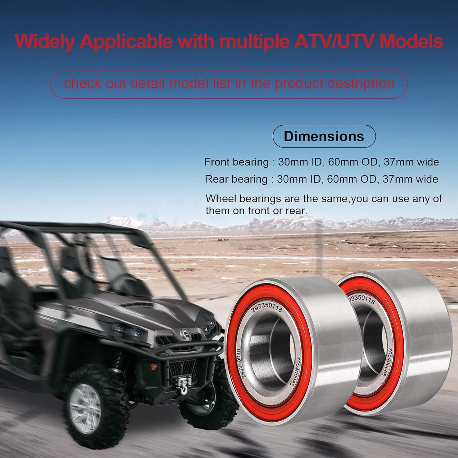 (4 Pack) Wheel Bearings Kit Compatible with Can-Am Defender/Commander/Maverick/Outlander/Renegade Replaces # 293350040, 705400088, 293350118