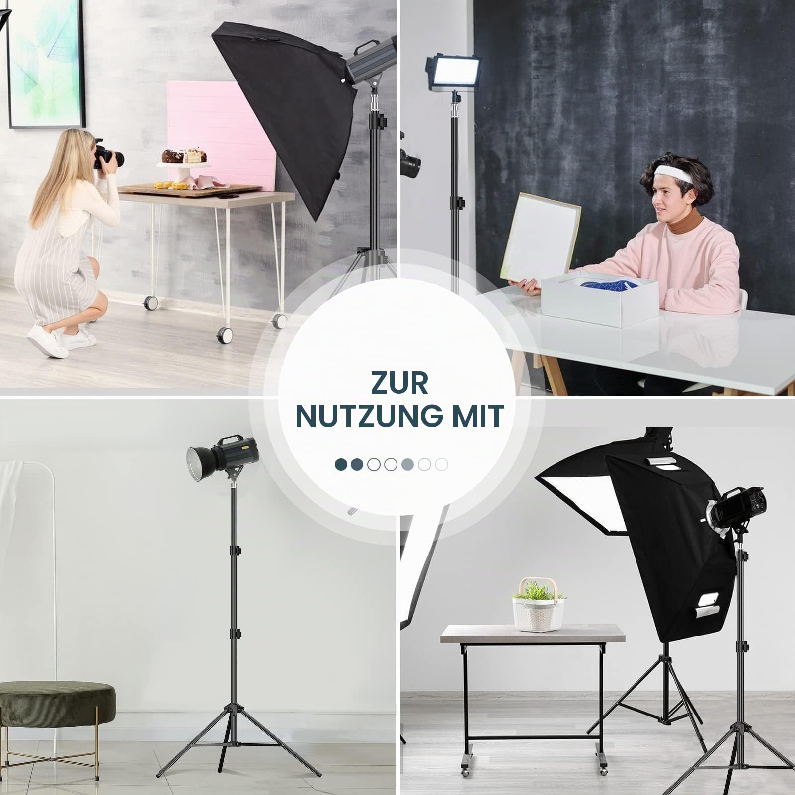 EMART 210cm Lichtstativ Stabil Lampenstativ Aluminium-Stativständer Licht Stativ tragbares Beleuchtungsstativ 5 kg Traglast, 1/4 Zoll Schraube Light Stand für Studio Kits, Softbox-2 Stück