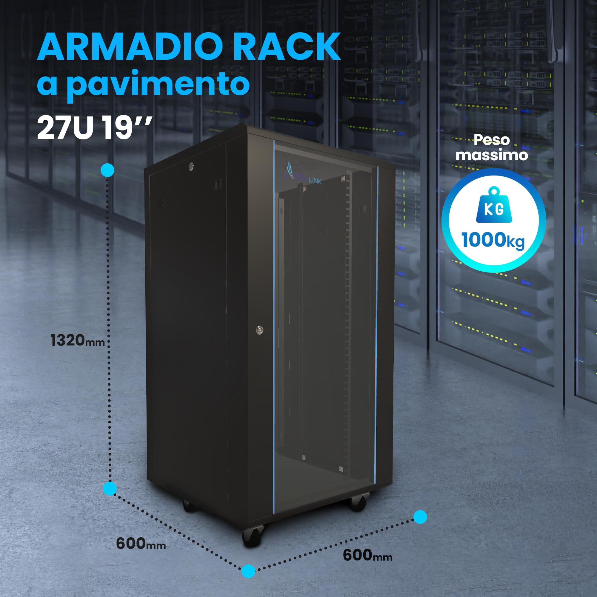 Armadio di rete da 19 pullici 27 U 600x600 pannelli laterali rimovibili autoassemblati Armadio rack 19 pollici per UPS Switch vetro temperato nero Armadio rack per server