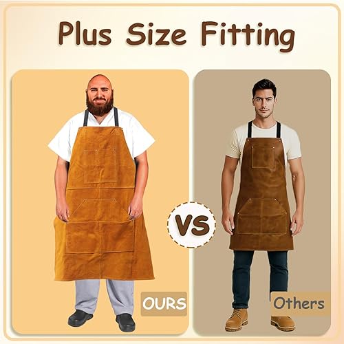 Miniatura 9 de Delantal de trabajo grande y alto de talla grande delantal de soldadura de cuero resistente al fuego, lona de madera y taller.