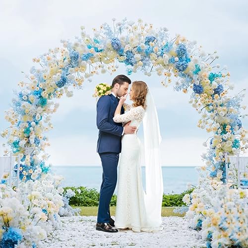 Miniatura 4 de Putros Soporte de telón de fondo redondo blanco de 8 pies, marco de arco de globos de metal, arco de boda para ceremonia, fiesta de cumpleaños,