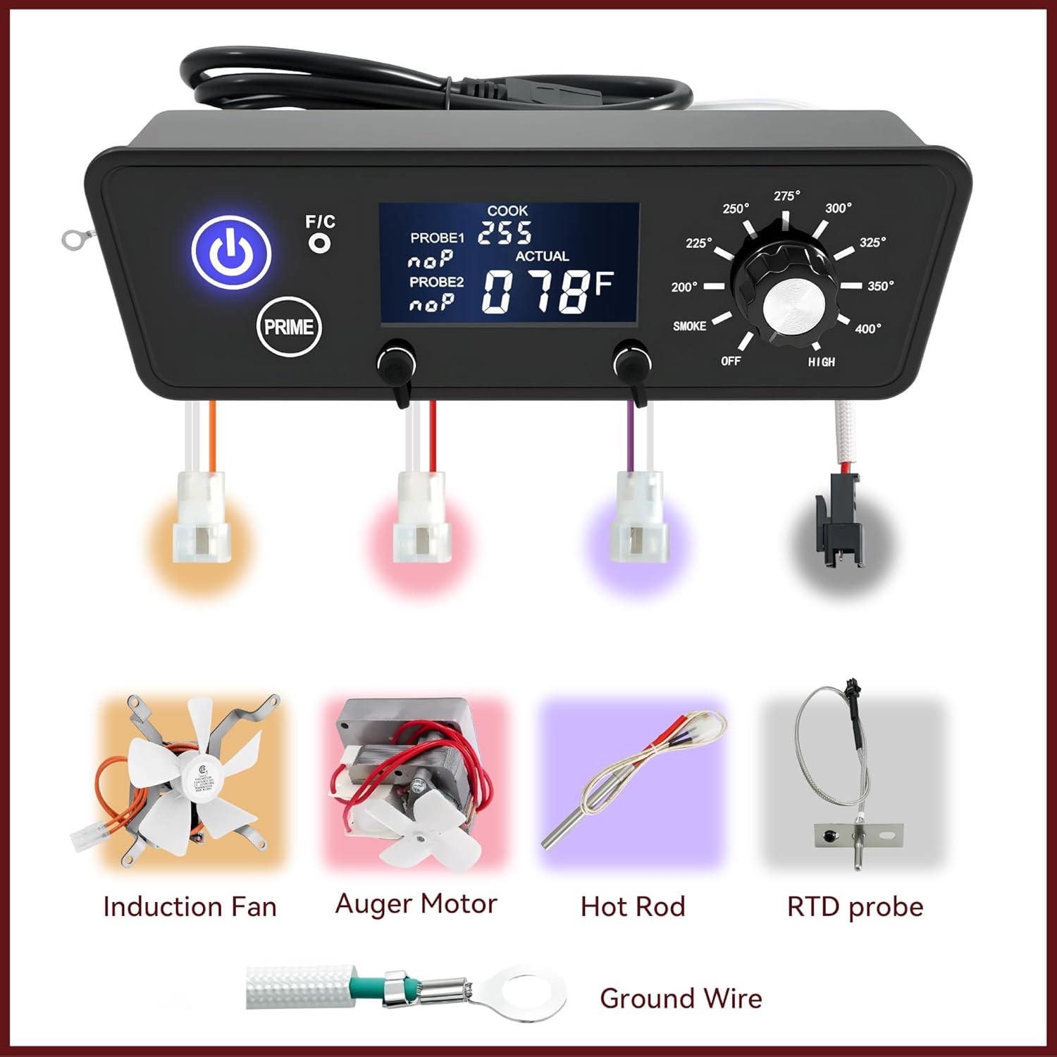 Digital LCD Display Trapezoid Thermostat Controller Board Panel Replacement Kits Compatible for Pit Boss Series 3/4/5/7 Wood Pellet Vertical Smoker Copperhead with 2 Meat Probe