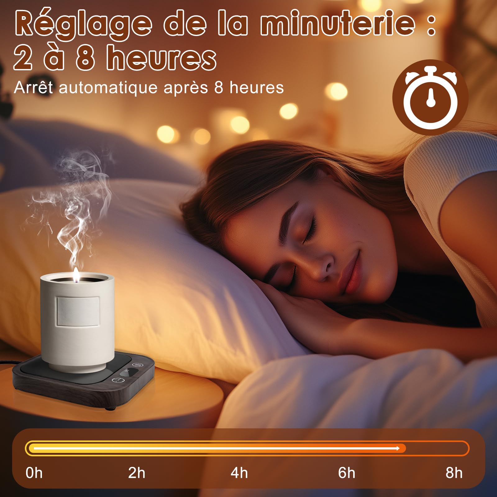 Chauffe Tasse,Chauffe Café de Bureau,avec 4 Réglages Température, avec Durée 2-8 Heures,Fonction D'arrêt Automatique Après 8 Heures,pour Chauffer Le Café/Le Lait/Le Cacao/Bougies