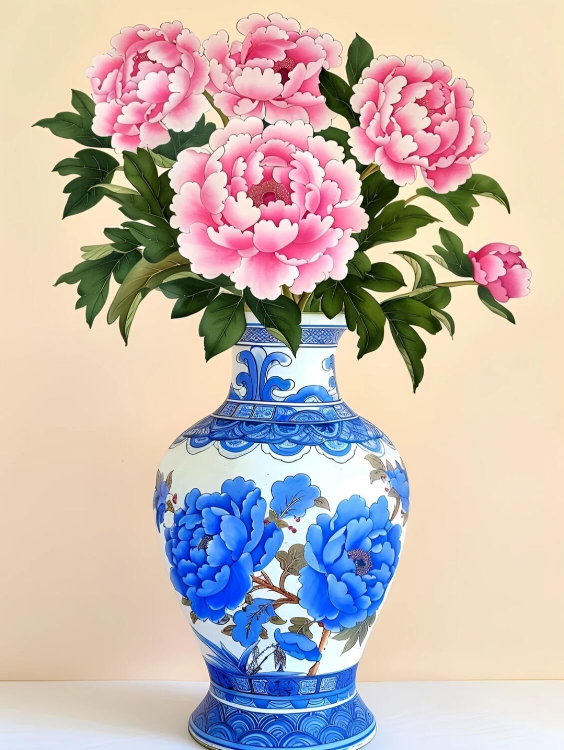 Rqwybcaxn Bead Embroidery Kits Peonies in a vase 40x50cm