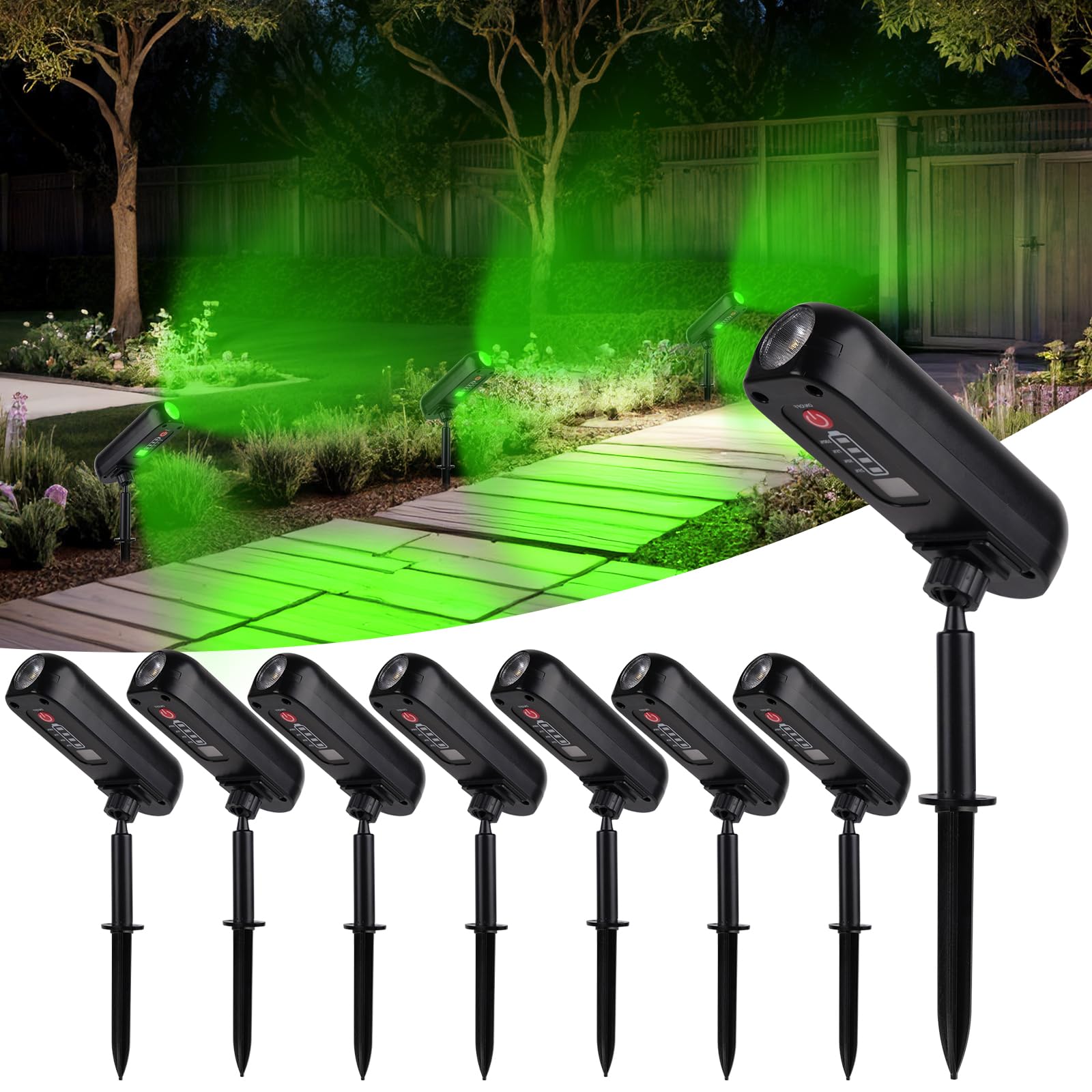 T-SUN 8 Stück Solarlampen für Außen Strahler, Grün Solarleuchten für Außen mit IP65 Wasserdicht, 2 Beleuchtungsmodi Solar Gartenleuchten für Hof Garten Bäume Haustür Garage Weg