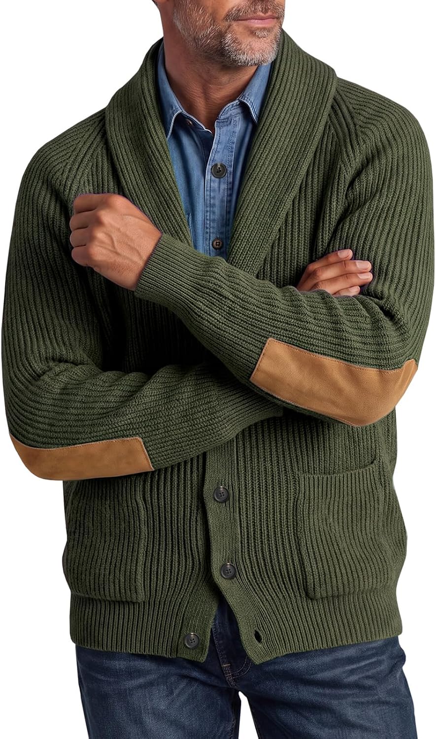 Runcati Mens Cardigan Sweater Shawl Collar Button Down Casual Knit Sweaters