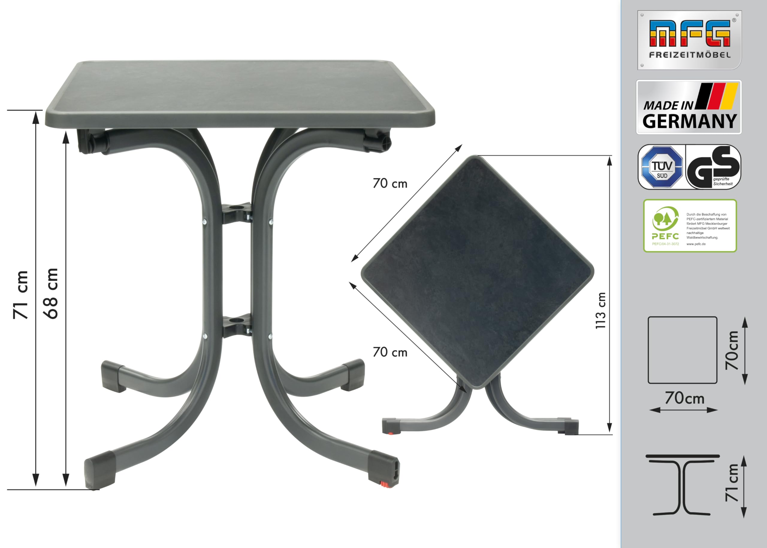 MFG Boulevardklapptisch 70x70 cm, anthrazit/Schiefer