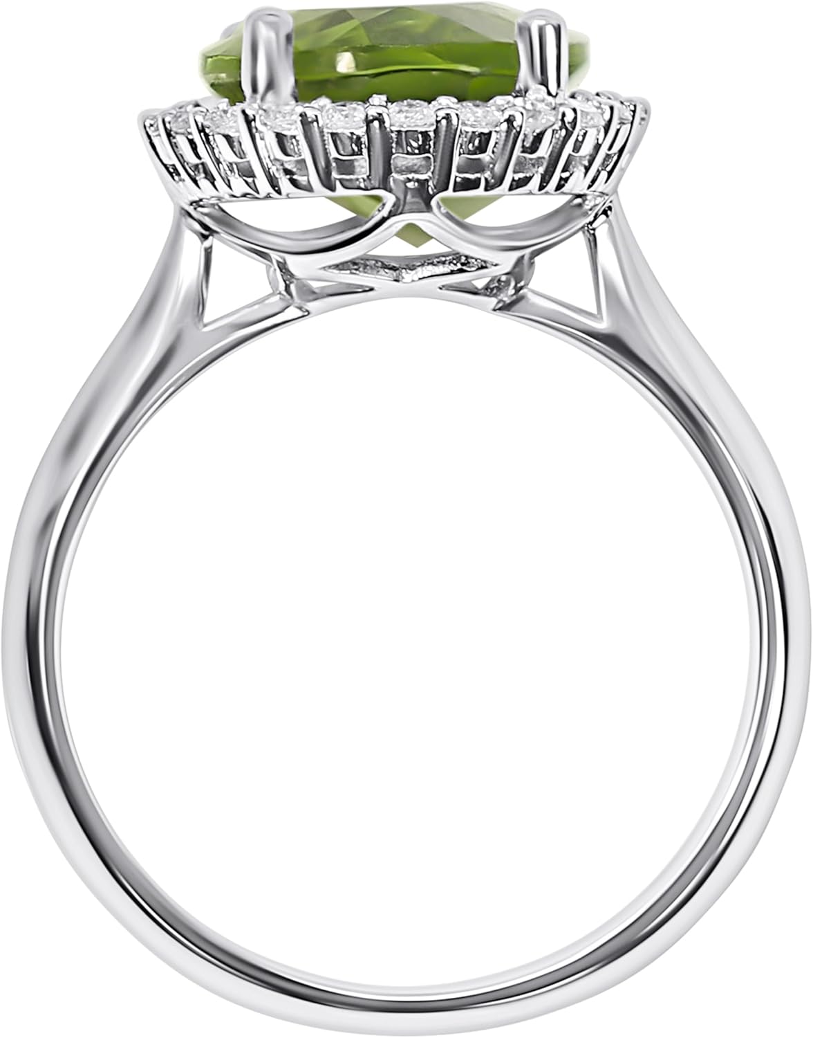 14K White Gold Genuine Peridot 5-1/5 Ct, Diamonds Oval Ring. Size 7 - Image 4