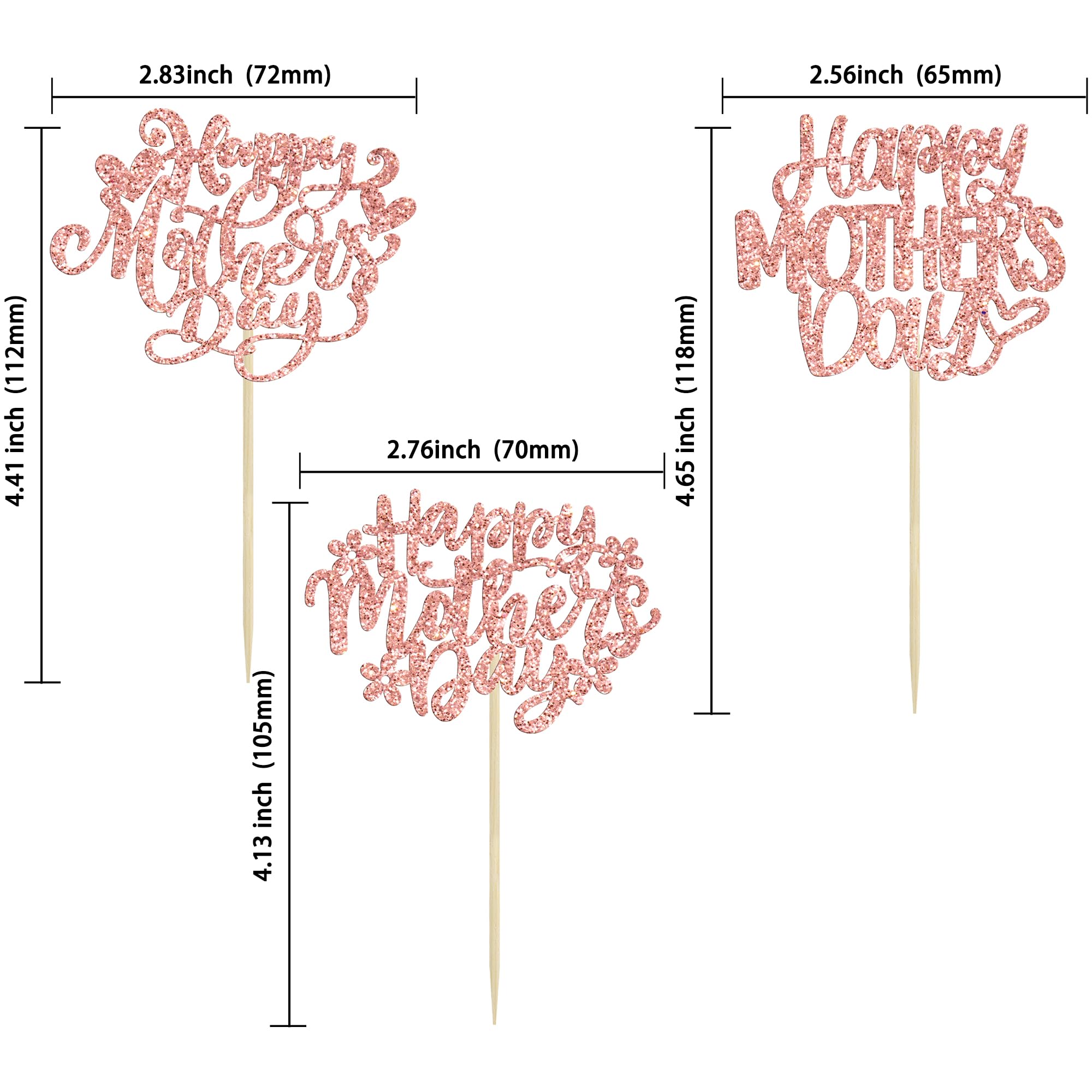 Ephlyn 24Pcs Happy Mothers Day Cupcake Toppers Mom Cupcake Picks Love Mum Cake Decoration Party Supplies for Mother's Day Party Decorations Supplies Rose Gold
