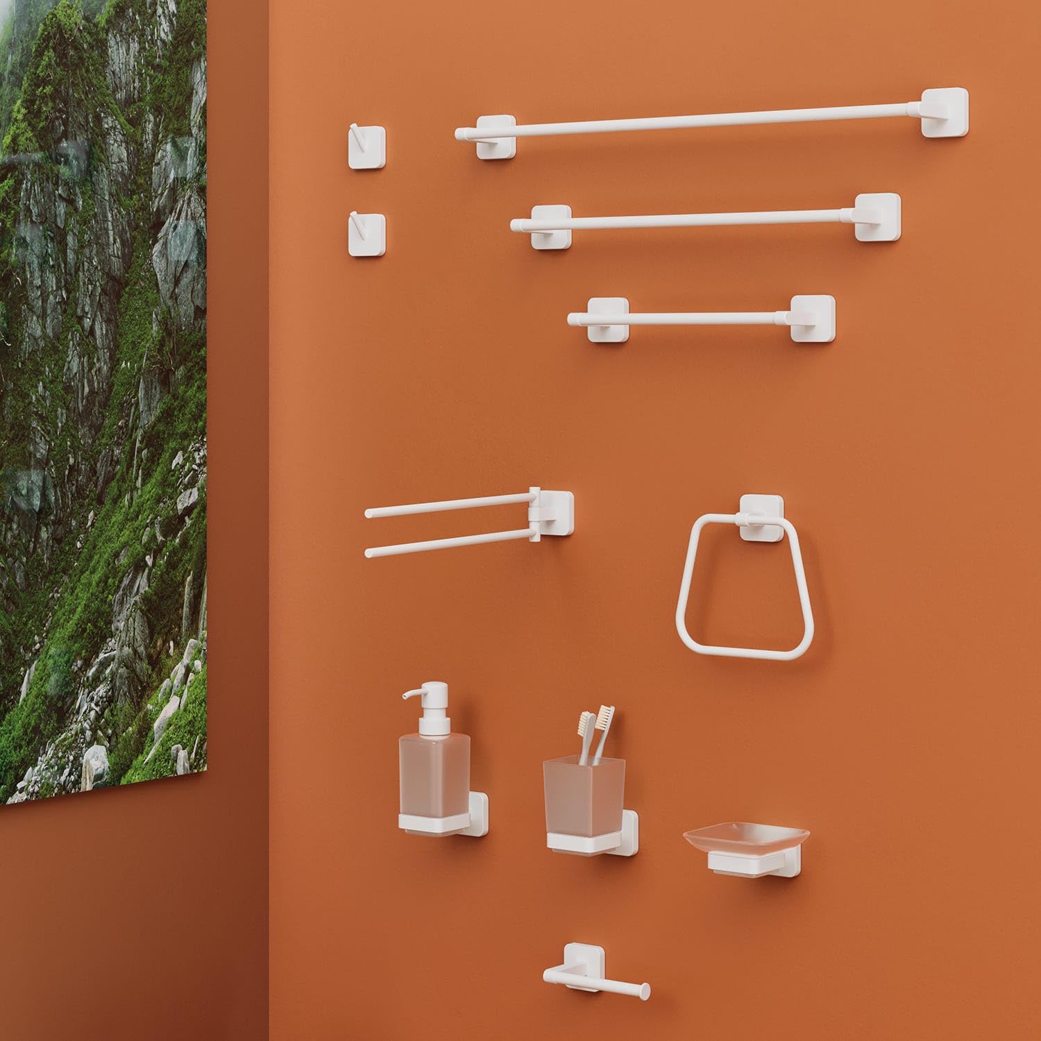 Kiamami Valentina Portasalviette Snodato Da Muro Bianco Opaco Tahiti | Acciaio inox e cromall, braccio mobile, fissaggio a vite, 39,1 cm, accessori bagno a muro