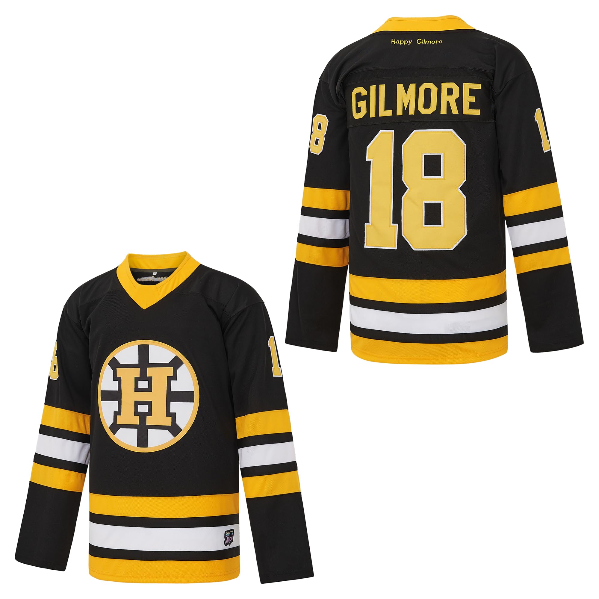 Happy 18 Gilmore Jerseys Men's 1996 Movie Adam Sandler Hockey Jersey Stitched, Black, Large