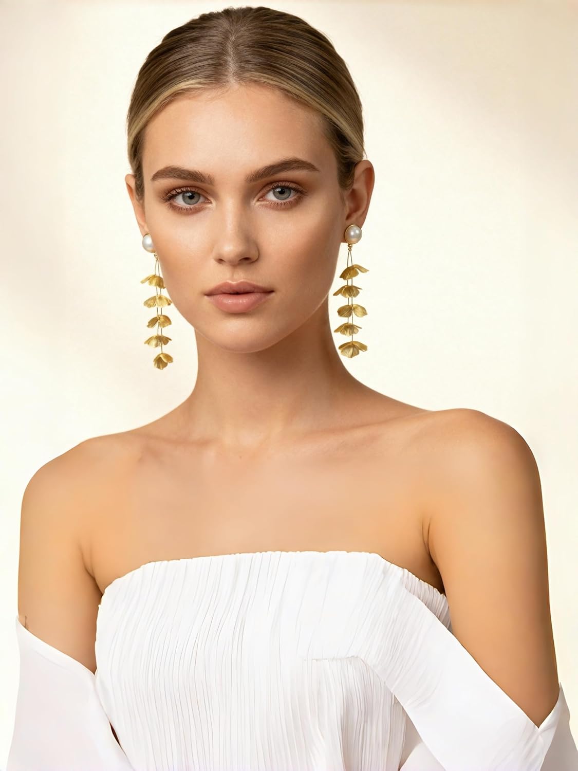 Kaleido Fashion Pearl Drop Earrings for Women, 18K Gold Plated Large Floral Botanical Dangle Earrings, Statement Boho Hypoallergenic Lightweight Jewelry, Gift for Wedding, Party, Special Occasions
