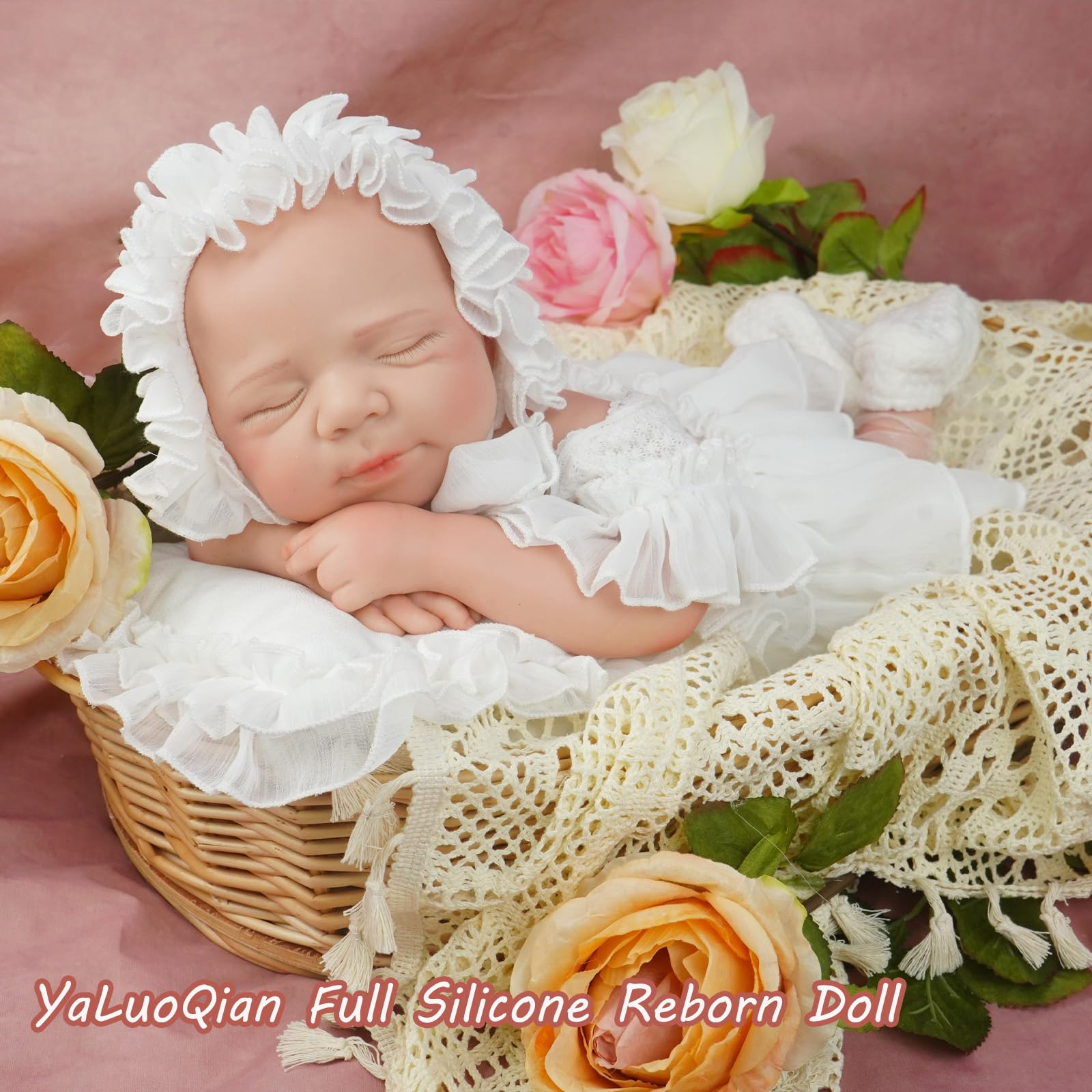 50 cm Vollsilikon Lebensechte Babypuppen Mädchen Schlafposition | Reborn Baby Puppen GanzköRper Platinsilikon Nicht Vinyl,Realistische Neugeborene Puppen,für Kinder ab 3 Jahren und Sammler
