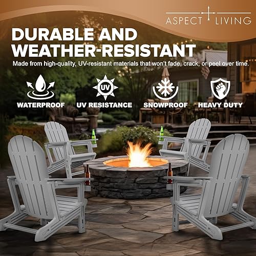 Miniatura 6 de Sillas Adirondack HDPE resistente a la intemperie, no requiere herramientas ni herramientas, montaje en 5 minutos, para patio, chimenea o césped,