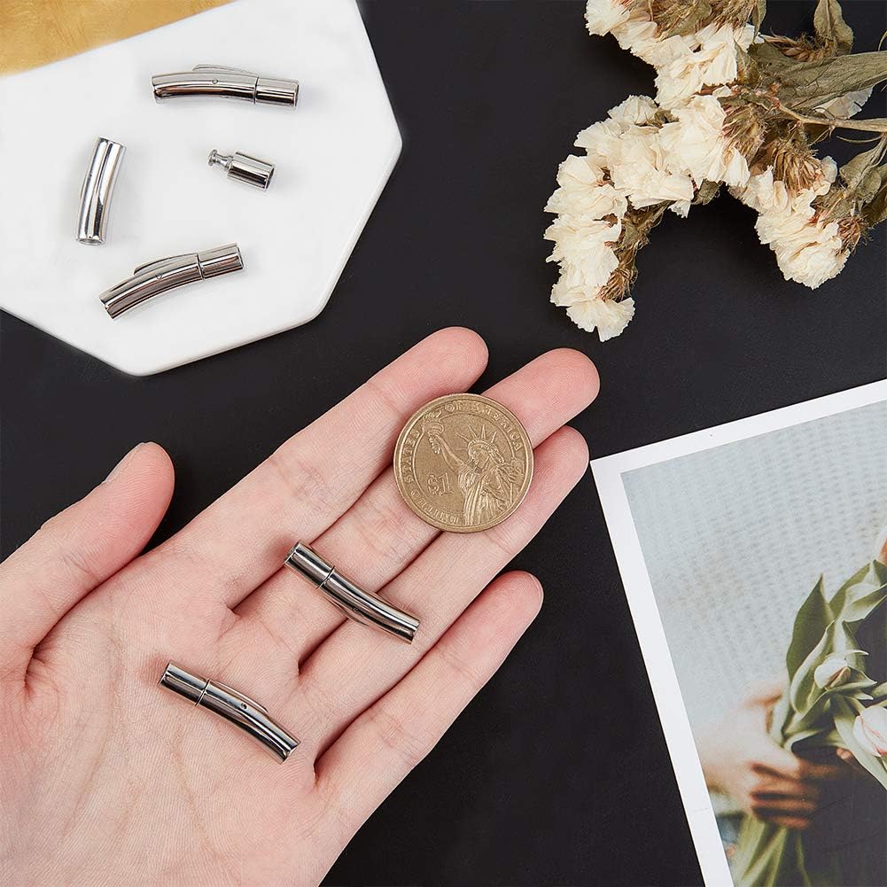 UNICRAFTALE 5 Sets 4mm Column Bayonet Clasps Stainless Steel Bayonet Clasps Hole Leather Cord End Clasps Connectors for Bracelets Necklaces Buckle Jewelry Making - Image 5