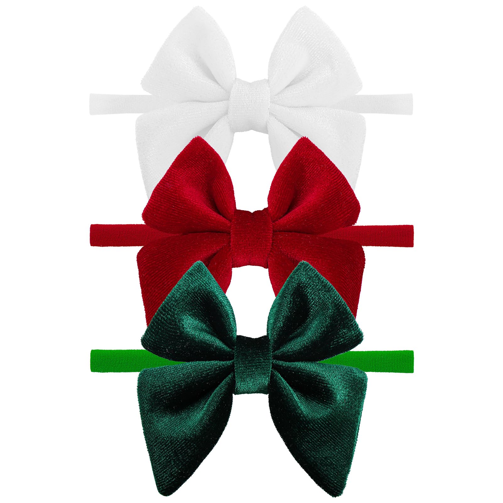 YanJie Christmas Sailor Baby Girls Headbands Bows Newborn Velvet Sailor Bow Nylon Headband Soft Elastic Christmas Hair Bow Accessories Gift for Newborn Infant Toddlers Kid Red Green White
