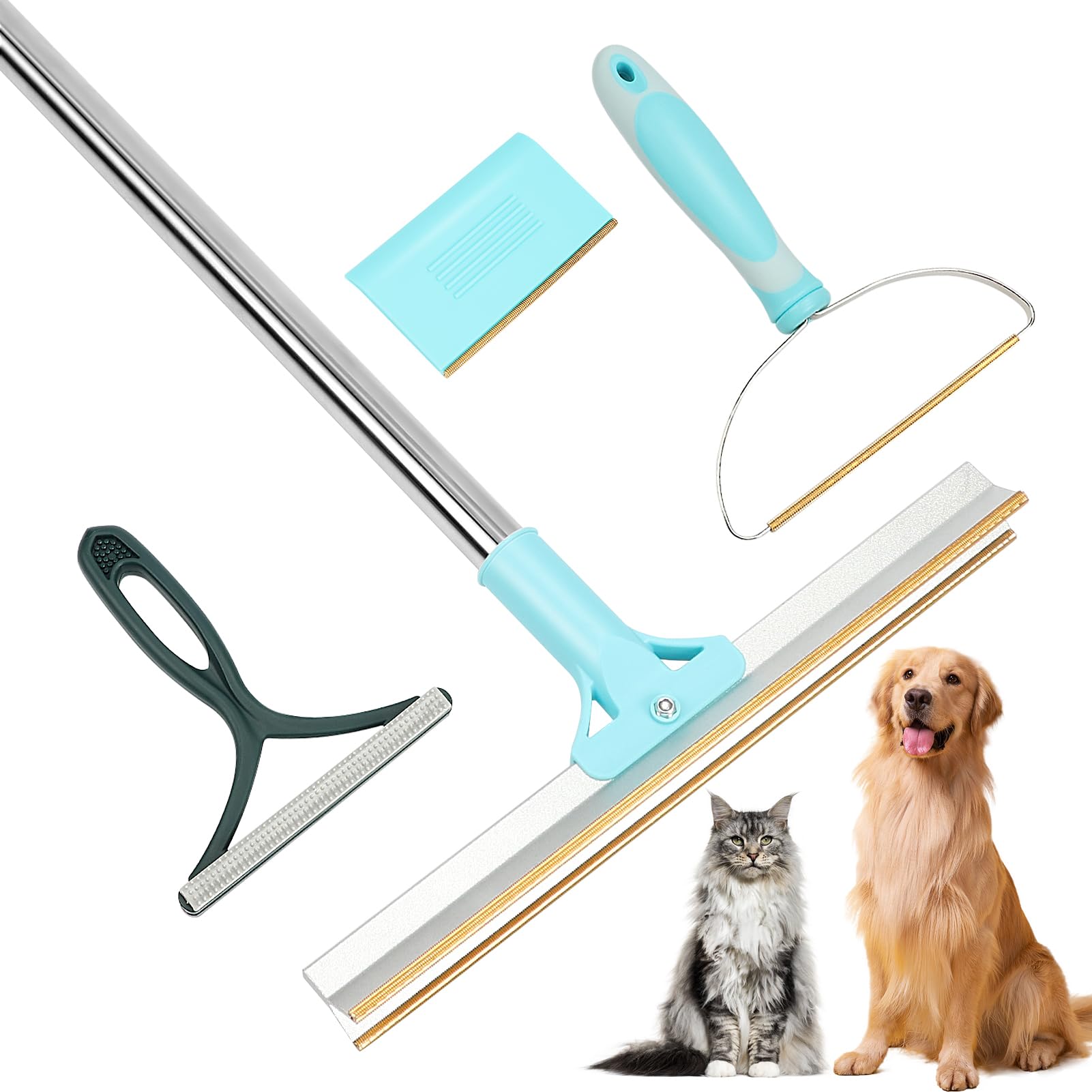 The LINTPL Pet Hair Remover Kit-Max And Pro(Blue)-Cat Hair Remover,Dog Hair Remover And Carpet Rake-Easy Pet Hair Removal Tool For Carpeted Stairs & Rugs-Gets Every Hair
