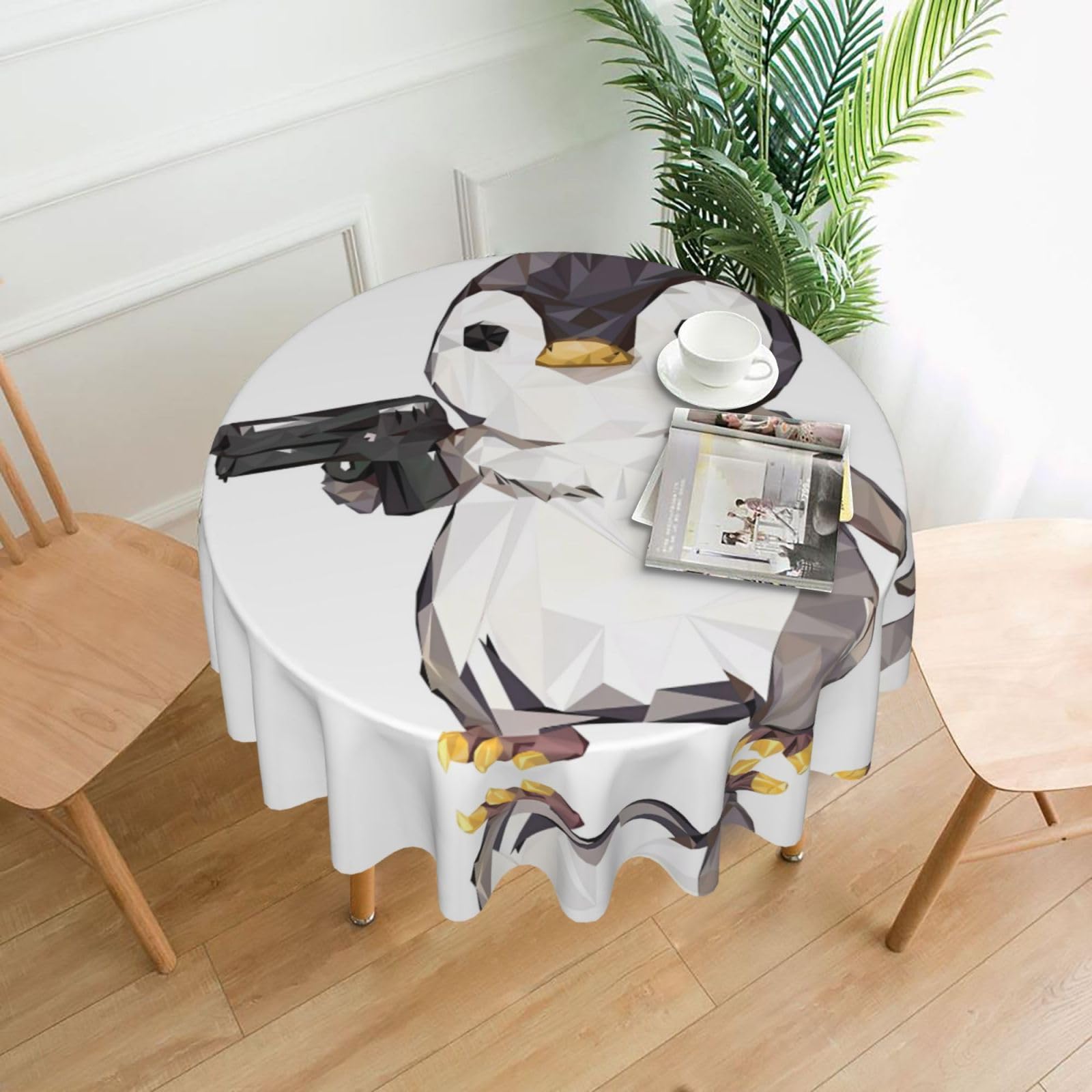 hhxvcv Cartoon Penguin Round Tablecloth – Dining Table Cover