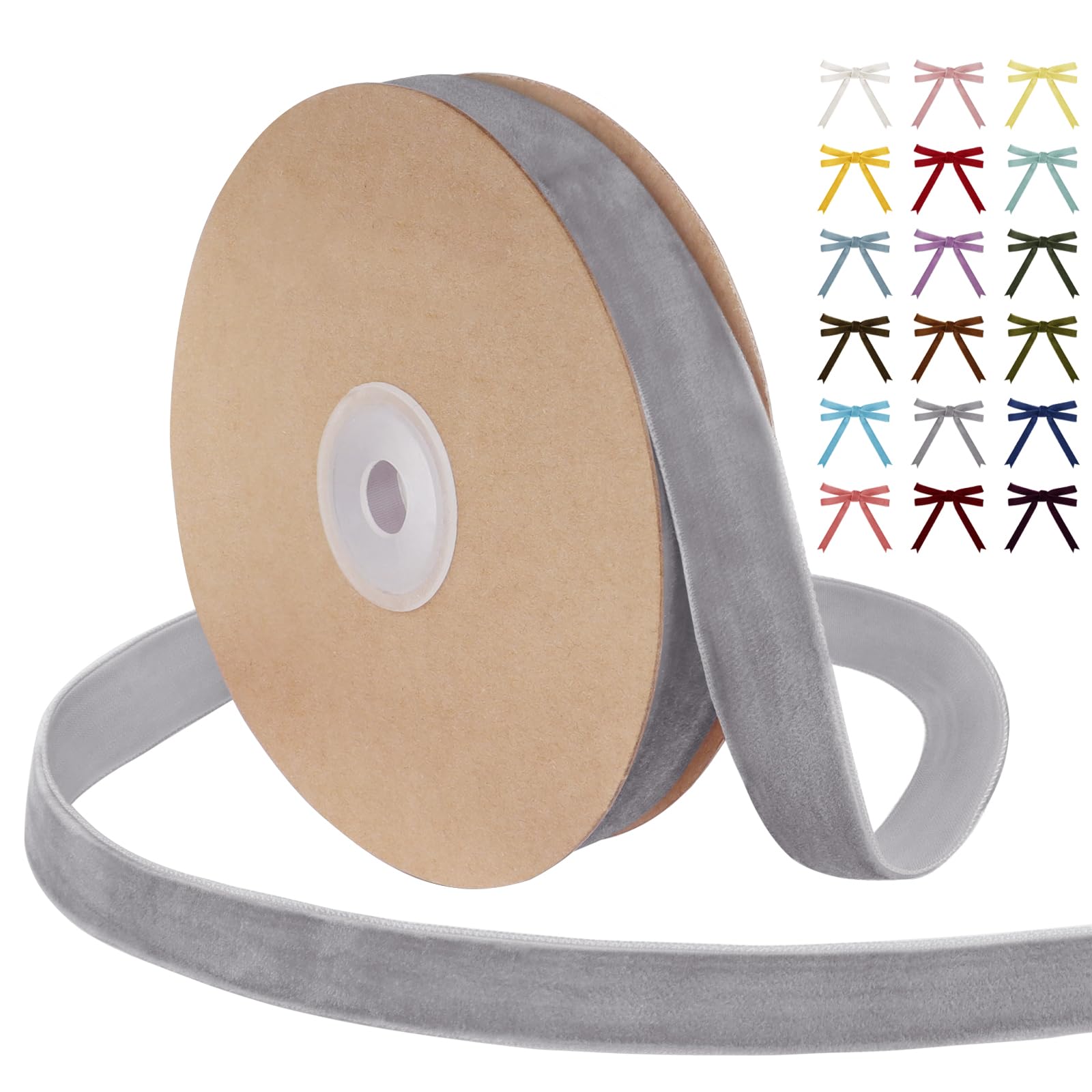 Uiopa Light Gray Velvet Ribbon, 15mm x 9m Single Face Wrapping Ribbon, Vintage Velvet Ribbons for Gift Wrapping, Wreaths, Wedding, Party, Home Decor, DIY Crafts โ image 1