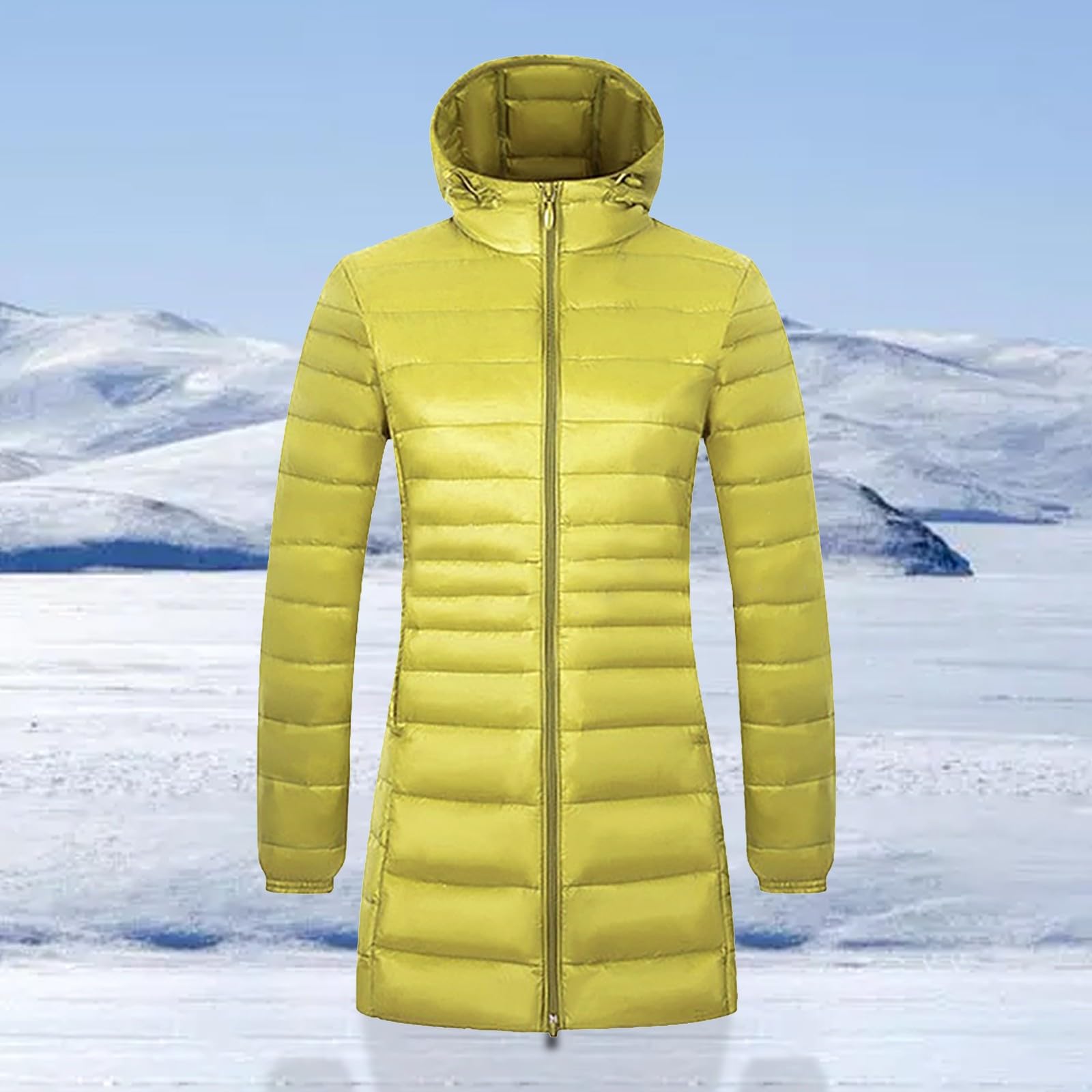 Piumino da donna leggero lungo grandi dimensioni – Piumino da donna caldo con cappuccio giacca trapuntata tinta unita giacca invernale con cerniera giacca mezza stagione con tasche cappotto trapuntato