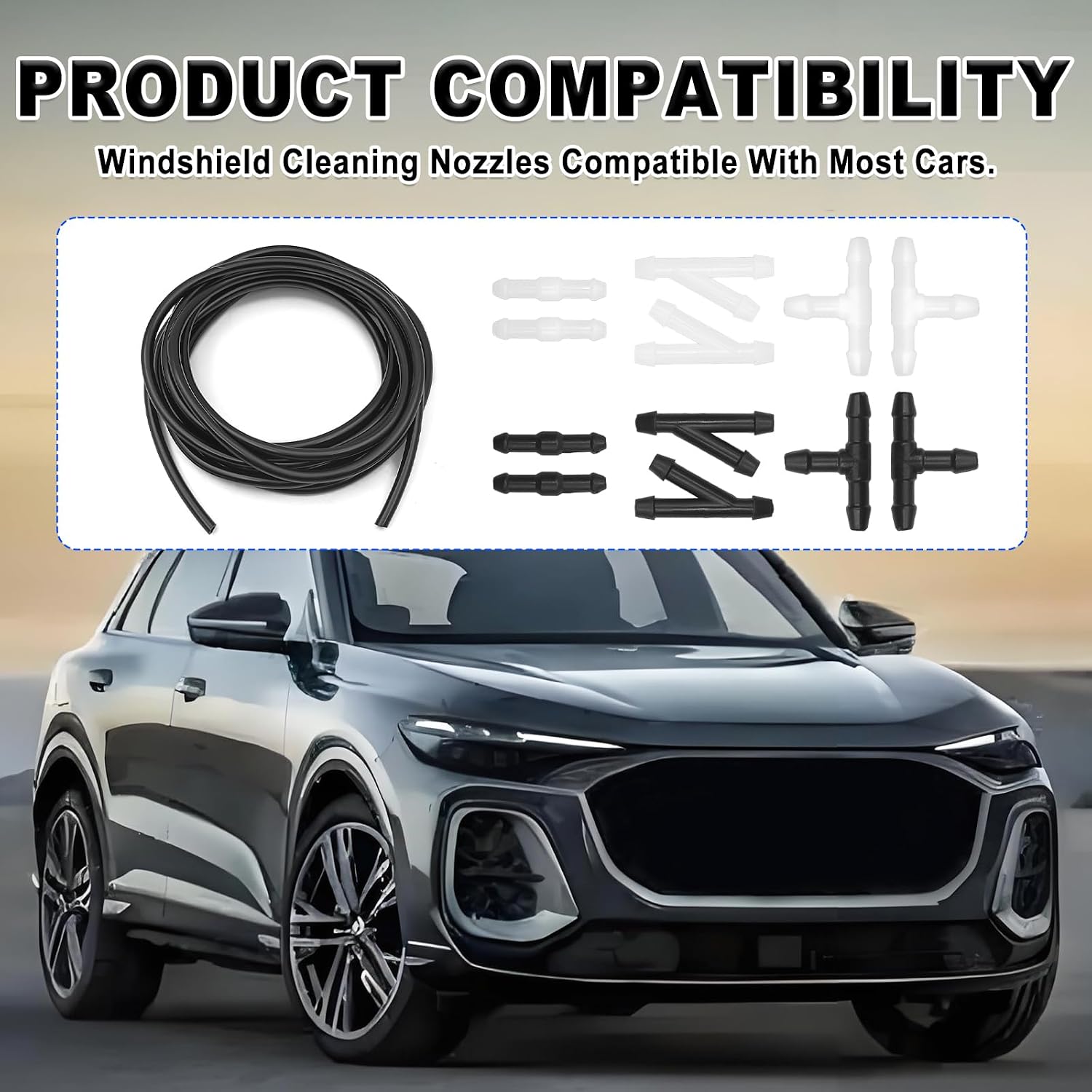 Universal Windshield Washer Hose Kit 4M Washer Fluid Tube with 12PCS Connectors for Most Cars Compatible with Water Pump and Nozzles Window Glass Washing Jet Repair Hose