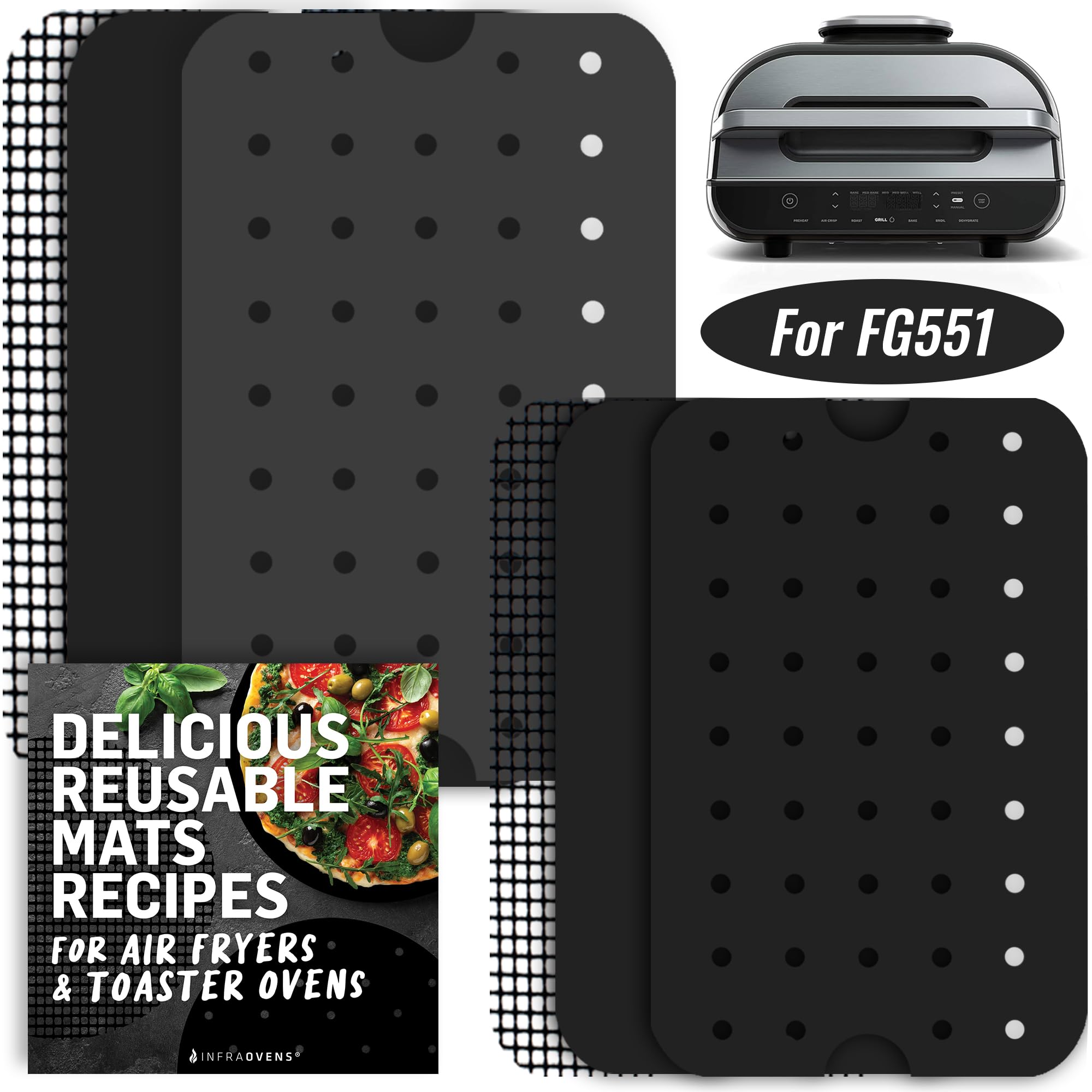 Papel De Pergamino Para Freidora De Aire FG551 Ninja Foodi Smart XL 6 En 1, Parrilla De Interior Antiadherente Perforado Herramientas Para Hornear 50 Unidades Blanco