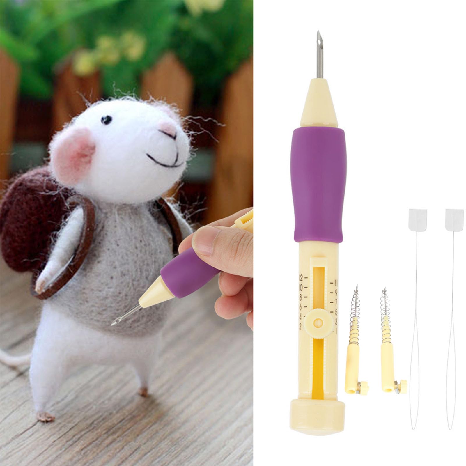 Kit per Ricamo Punch Needle, Set Completo per Principianti con 3 Aghi Regolabili con Manico in Legno, Include infila ago