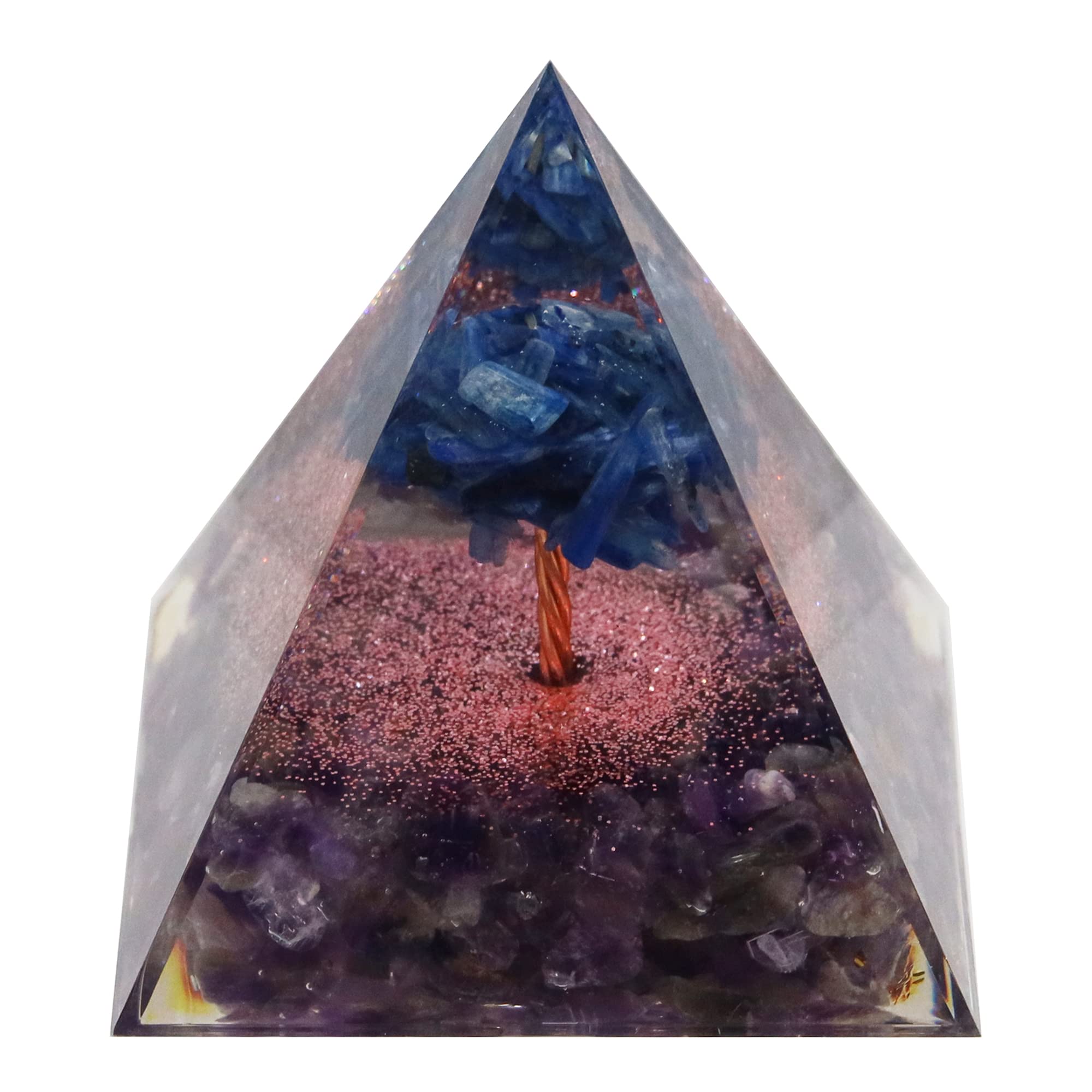 Orgone Pyramid, Kyanite Tree of Life & Amethyst, Healing Crystals Orgonite Pyramids for Meditation Positive Energy Protection Chakra Balancing Relaxation and Rejuvenation