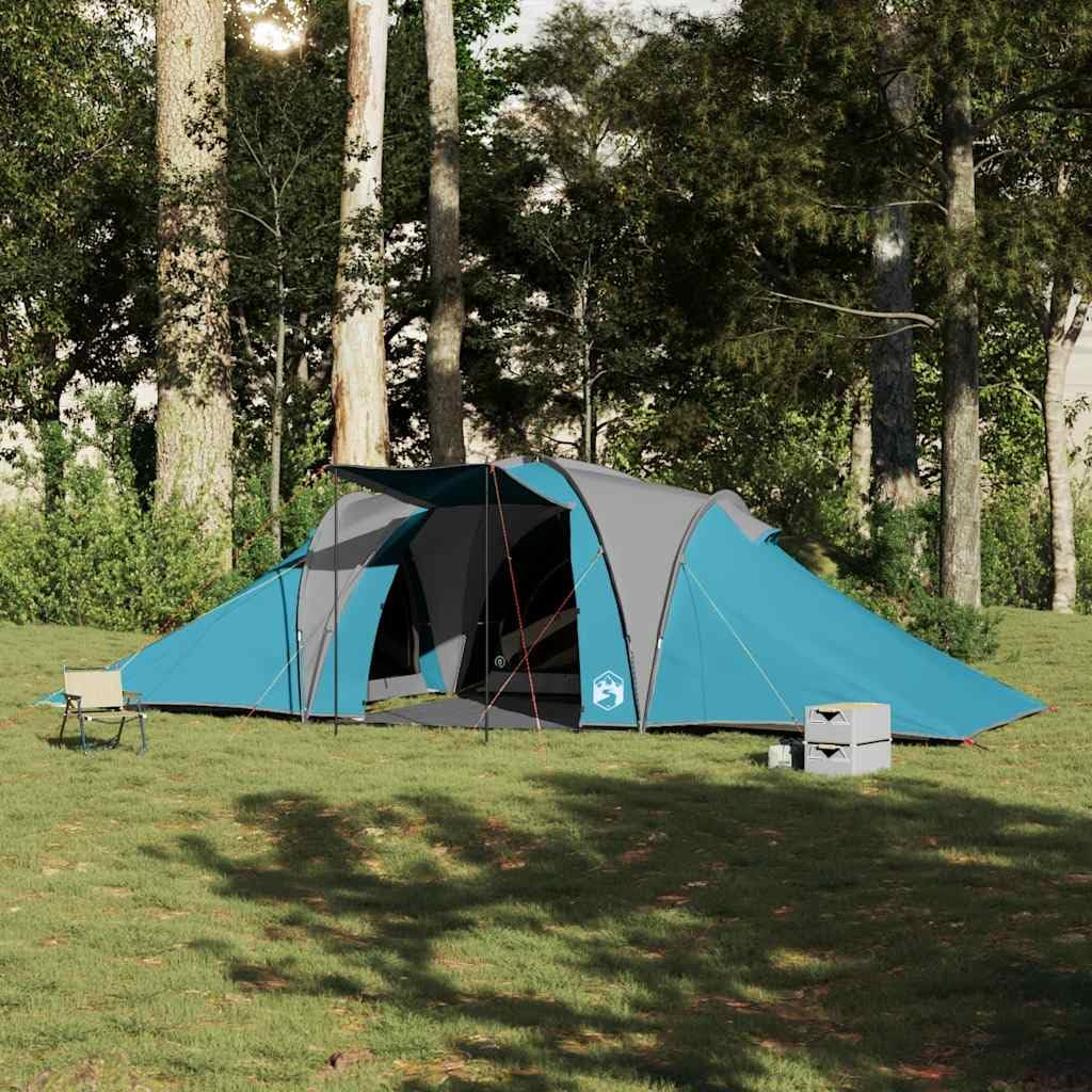 Tente familiale dôme 6 Personnes Bleu imperméable avec auvent, Facile à Monter, légère et Portable pour Camping randonnée et Festival, abri spacieux 3 Chambres avec E-Port, 185T revêtement PU