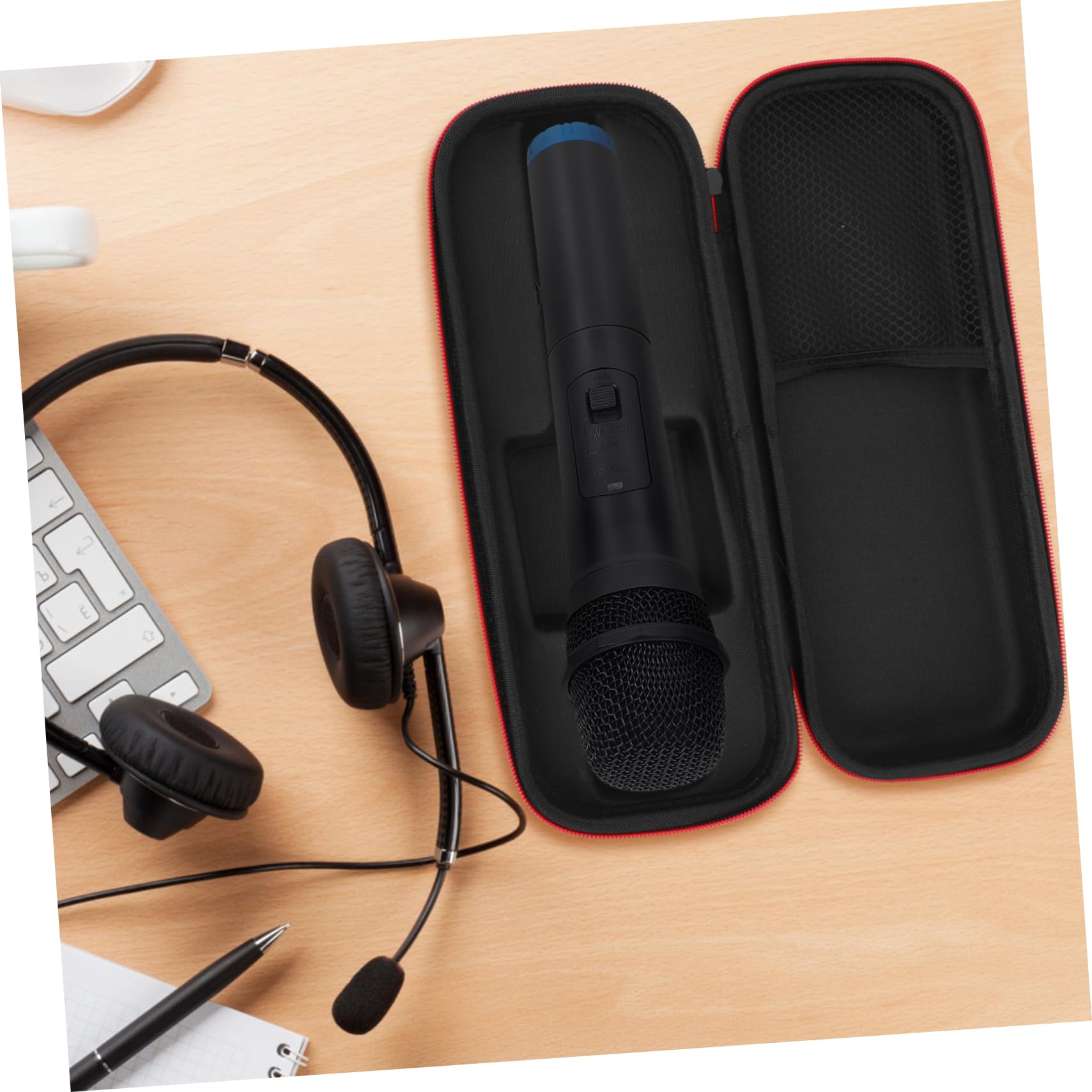 Microphone Case Hard PU Protective Bag for Mic Storage Lightweight Durable with Mesh Pocket for Accessories for Singers Musicians Option