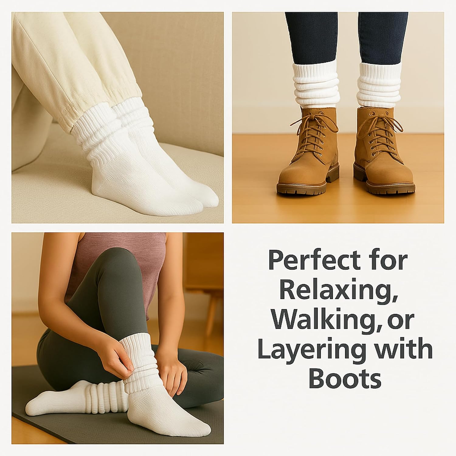 AWS/American Made Slouch Socks Cotton Scrunch Knee High Extra Long and Heavy Socks
