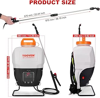 Toovem 4 Gallon Battery Powered Backpack Sprayer - Electric Garden Sprayer with 18V Strong Battery, Automatic Pressurization, 4 Nozzles, Comfortable Design for Lawn, Garden, Farms & Orchards Spraying