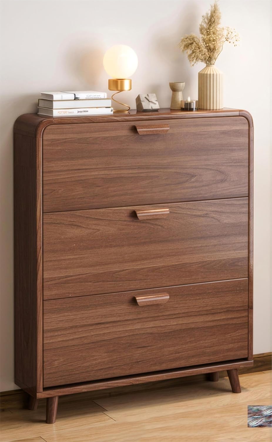 Solid Wood Flip-Top Shoe Storage Cabinet - Modern Minimalist Free-Standing Hidden Shoe Rack Compact Large Capacity Organizer for Entryway, Hallway, Doorway (Tulipwood Brown, 31.5"L *9.45"W * 46.65"H)