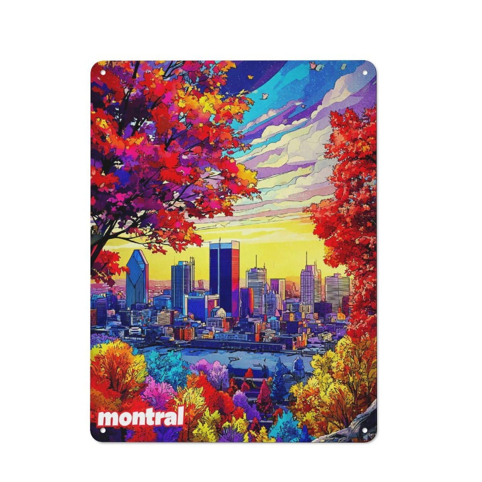 Autumn Colors in Montreal Skyline Smart Metal Wall Decor 40x30cm, Office Metal Sign for Office, Study, Studio Or Hallway