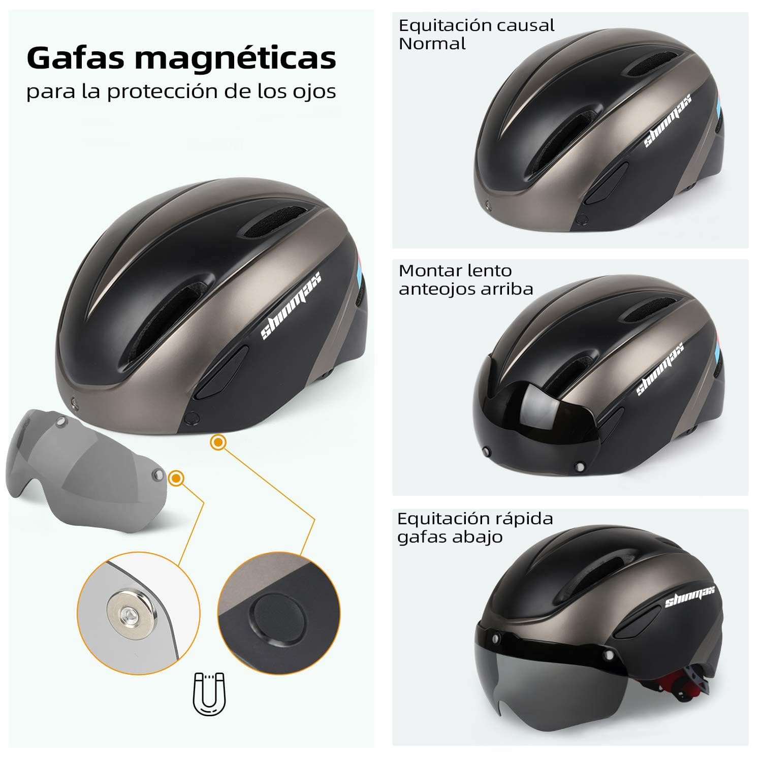 KINGLEAD Męski kask rowerowy, damski kask rowerowy z odpinanymi goglami magnetycznymi, regulowany, oddychający kask rowerowy dla dorosłych