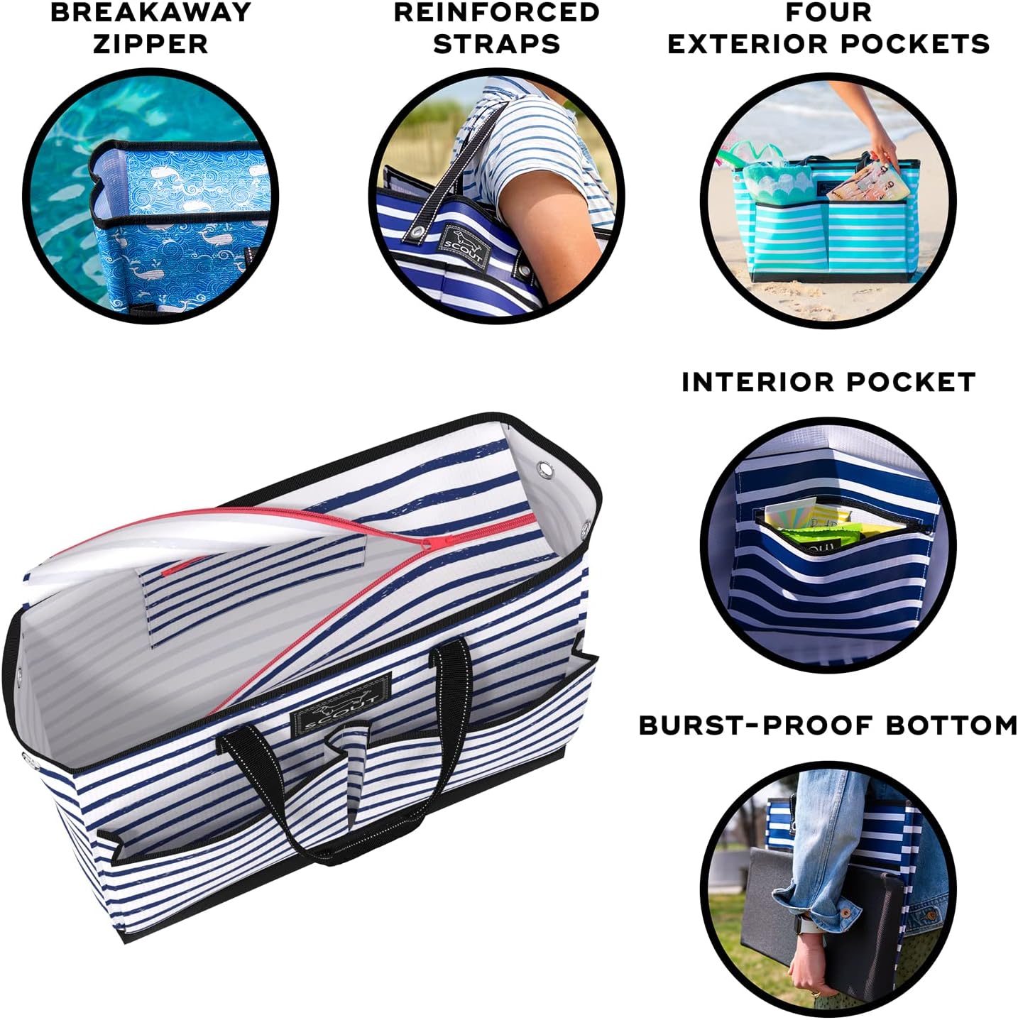 SCOUT Ben Pocket Tote - Multi-Use Tote Bag for, Nurses, Teachers, and Moms, 5 Pockets for Organizing, Breakaway Zipper