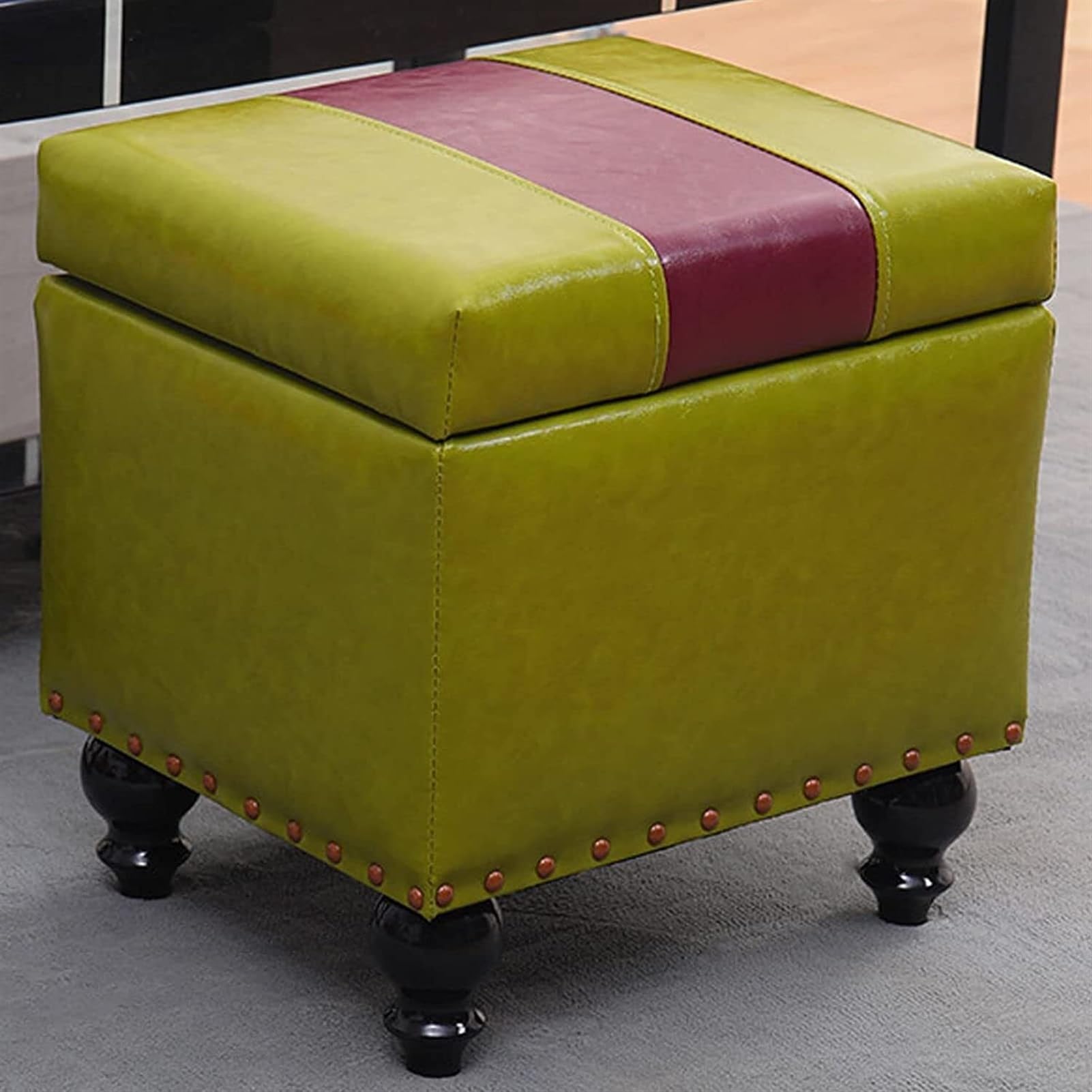 Repose-Pieds Carré en Cuir Rivets - Pouf Bas Rembourré Salon et Chambre