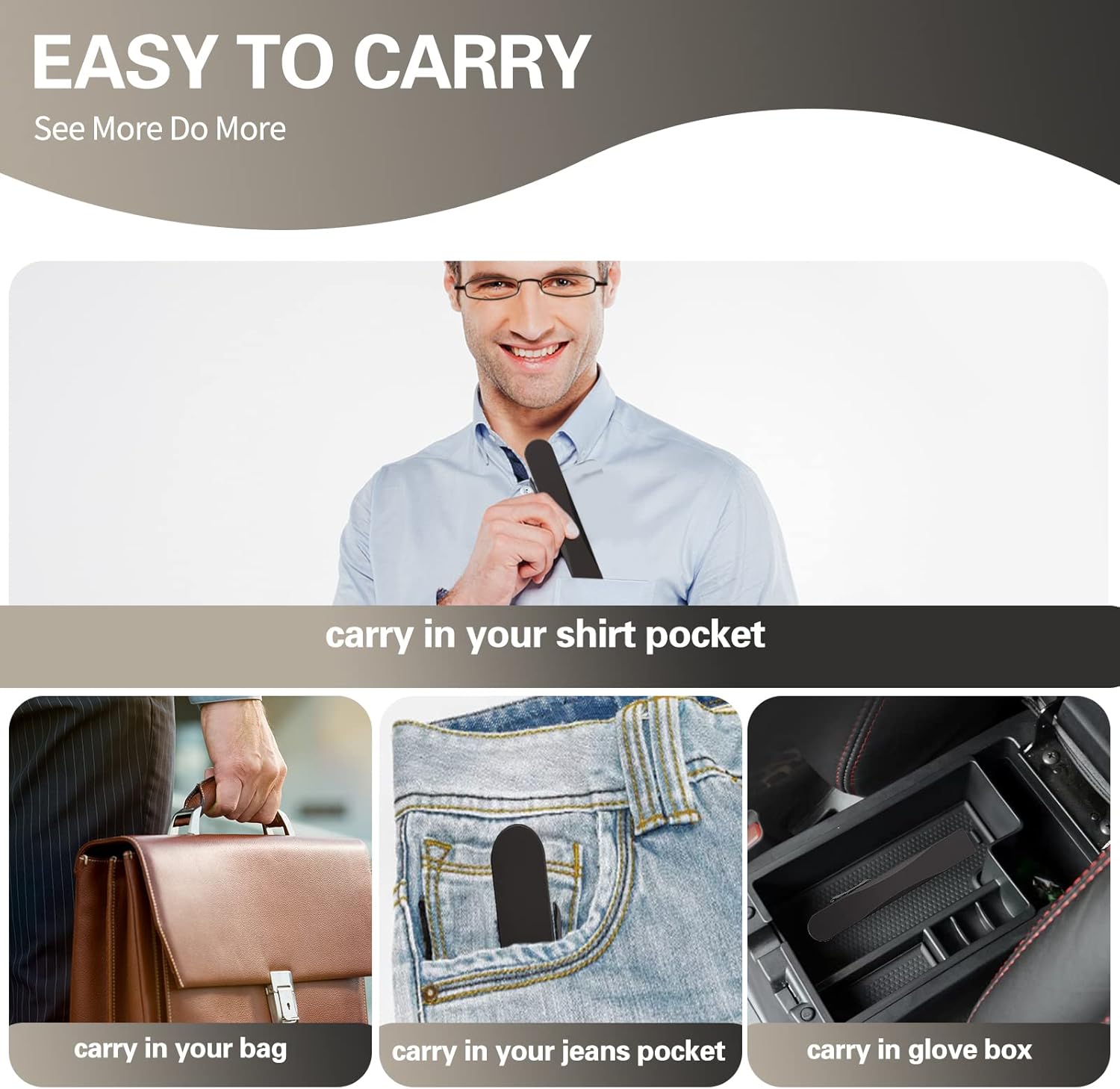 I-Mag Mini Metal Spring Hinge Slim Reading Glasses with Hard Case Black 1.00