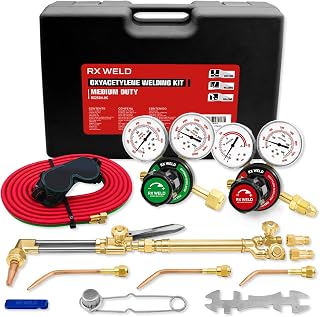 RX WELD Medium Duty Oxy Acetylene Torch Kit with Check Valves - Cutting, Welding & Brazing Tool Set (CGA540/CGA510)
