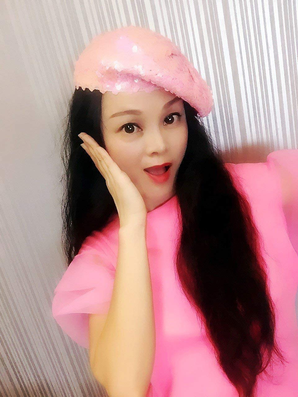 Pink Sequin Beret,Caps,Hats,Women Hat 