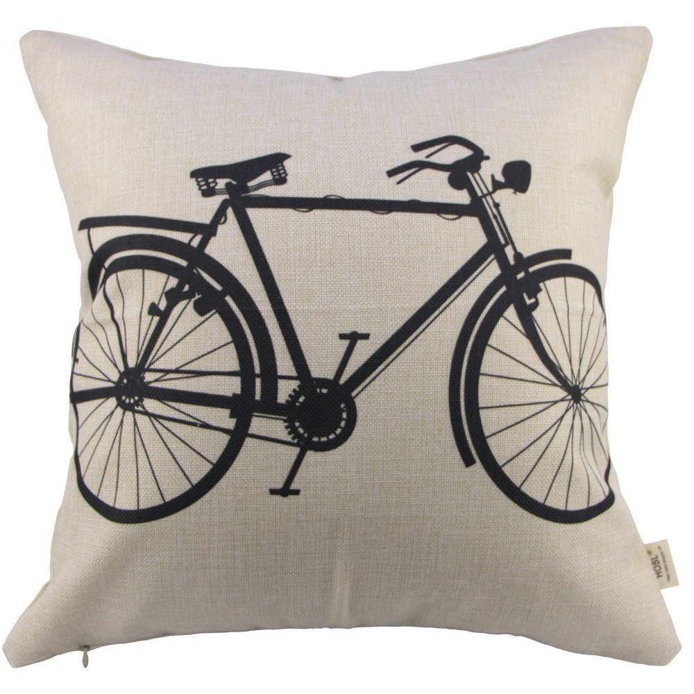 Decorative Linen Cloth Pillow Cover Cushion Case Bicycle, 18" x 18"
