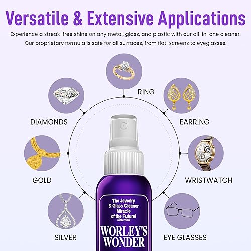 Miniatura 6 de Worley's Wonder Limpiador de joyas y vidrio (botella de spray de 4 onzas)  Spray limpiador de joyas para oro, plata, diamantes, piedras preciosas,