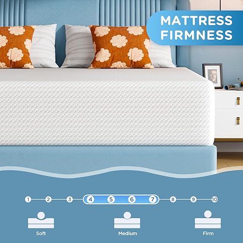 Miniatura 100 de PayLessHere Colchón individual de 12 pulgadas Colchón de espuma viscoelástica de gel firme media Blanco con funda con cremallera lavable